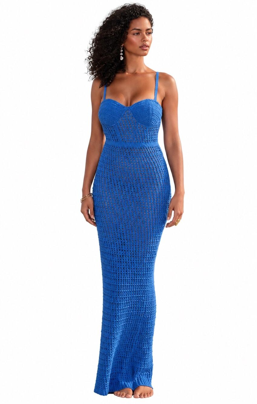 JLUXLABEL Blue Crochet Bustier Maxi Dress